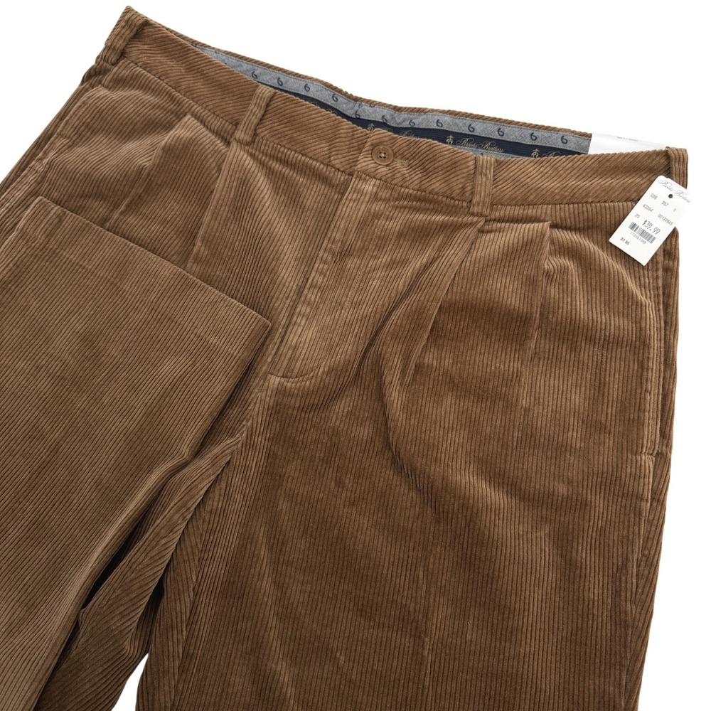 Brooks Brothers Elliot Fit Pants Men 37x30 Brown Corduroy Pleated Casual Classic